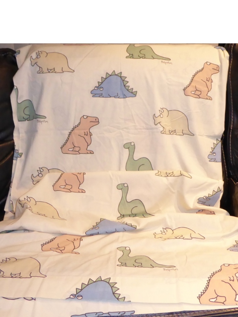 Vintage Dinosaur Beige Twin Bed Flat Sheet Sandra Boynton for Martex Colorful